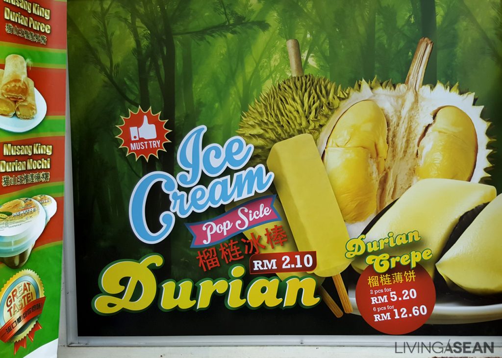 Malaysia seems to have it all from Musang King durian puree to Musang King durian mochi to durian flavored popsicle sticks. 