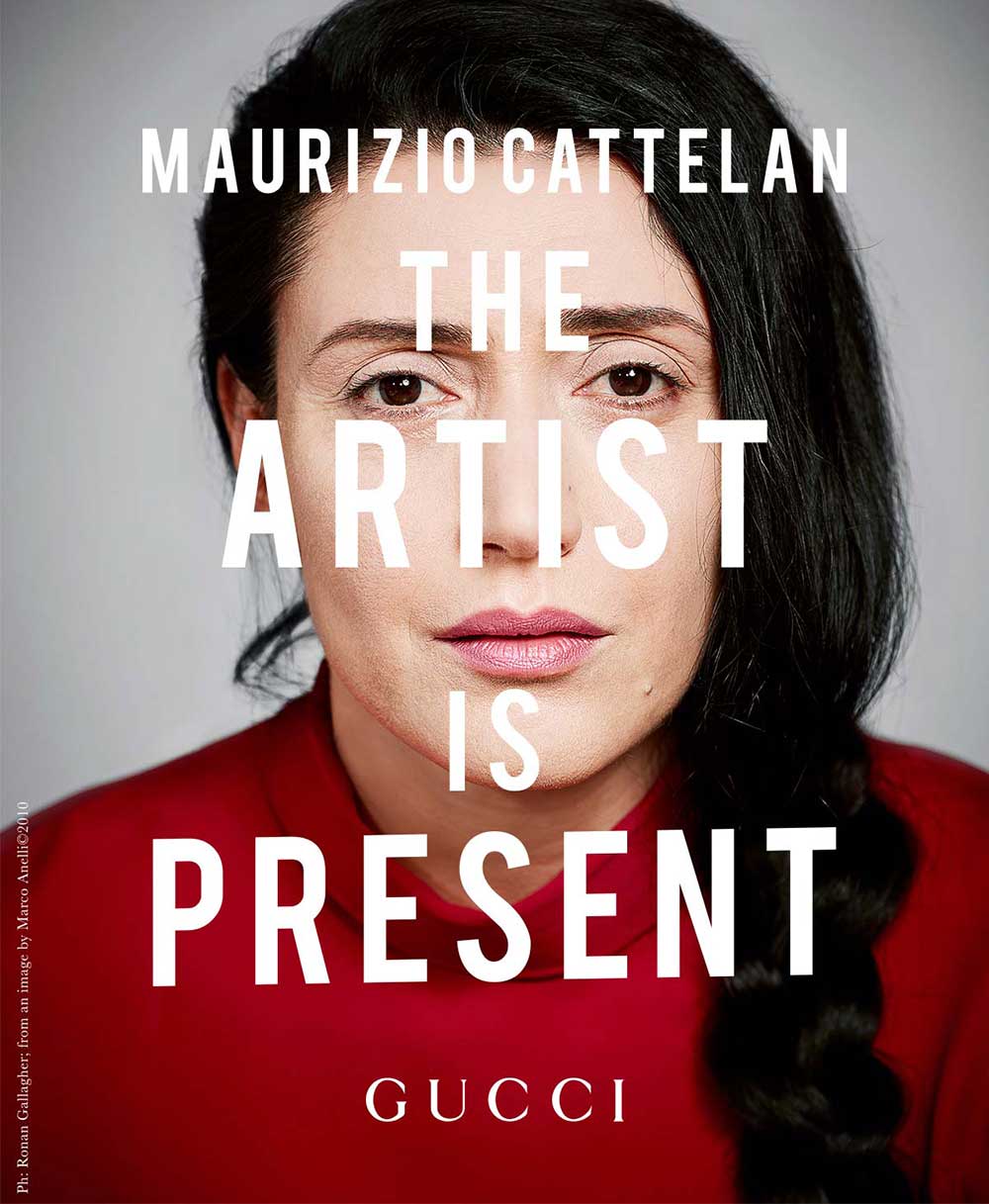 A reproduction of Marina Abramovic’s portrait as it appears in Gucci’s version of “The Artist Is Present” I Photo courtesy of Ronan Gallagher, inspired by the original taken by Marco Anelli