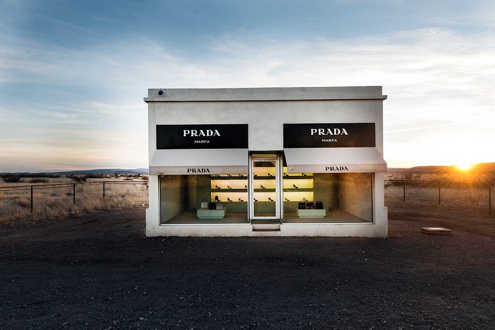 A visual art piece titled “Prada Marfa” | Photo courtesy of the Lyda Hill Texas Collection of Photographs in Carol M. Highsmith’s America Project, Library of Congress, Prints and Photographs Division.