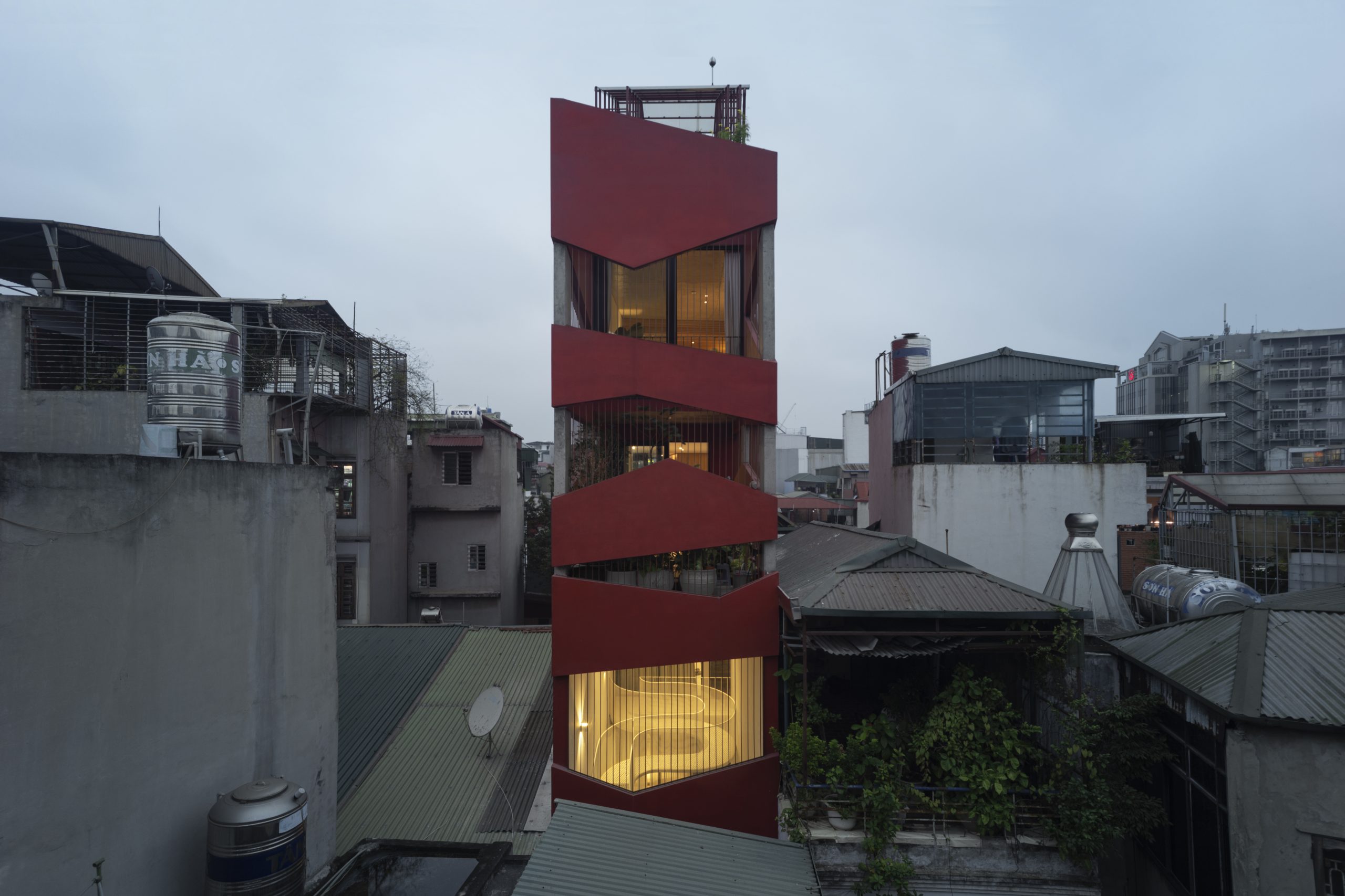 red-facade house